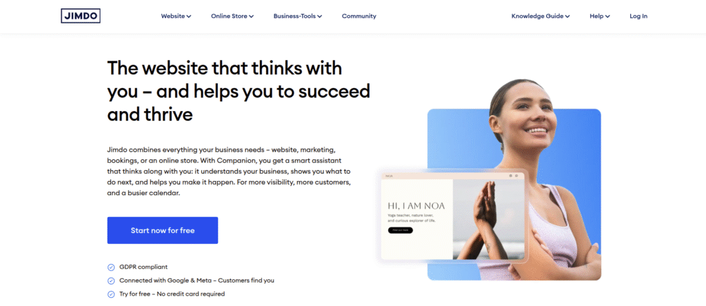 Jimdo beginner friendly website builder with AI layout generation