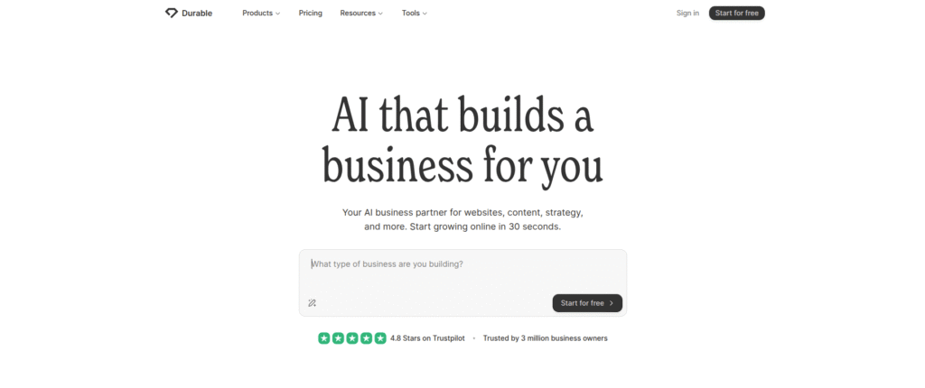 Service business website preview generated by Durable