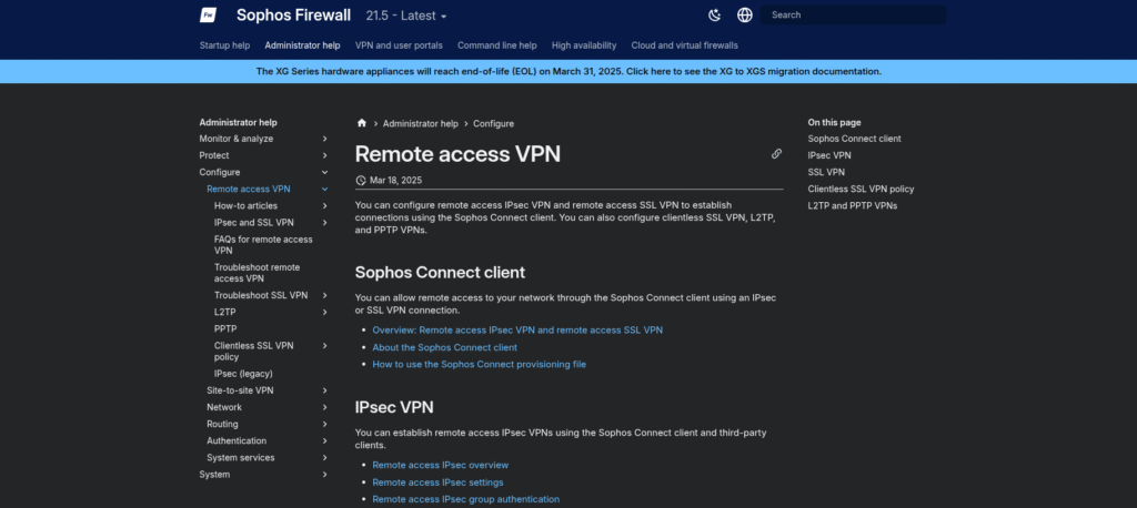 sophos enterprise vpn dashboard