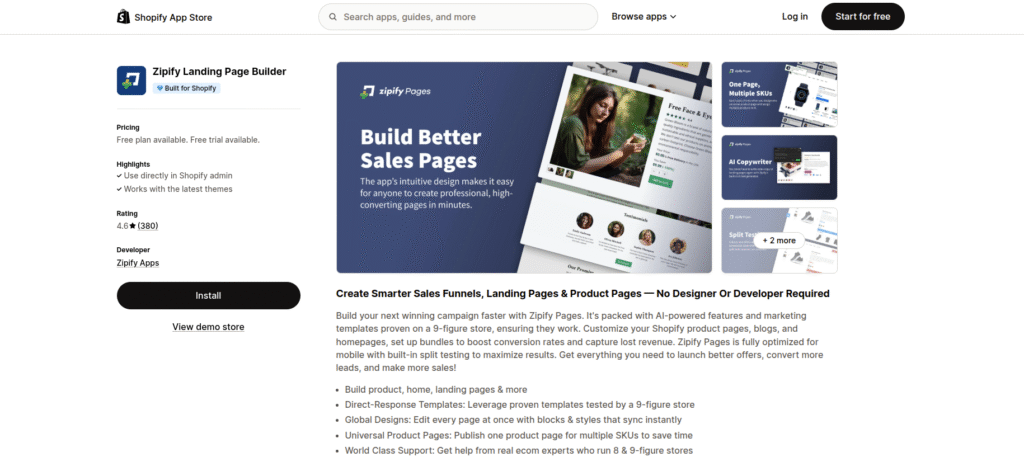 Zippify shopify page builder