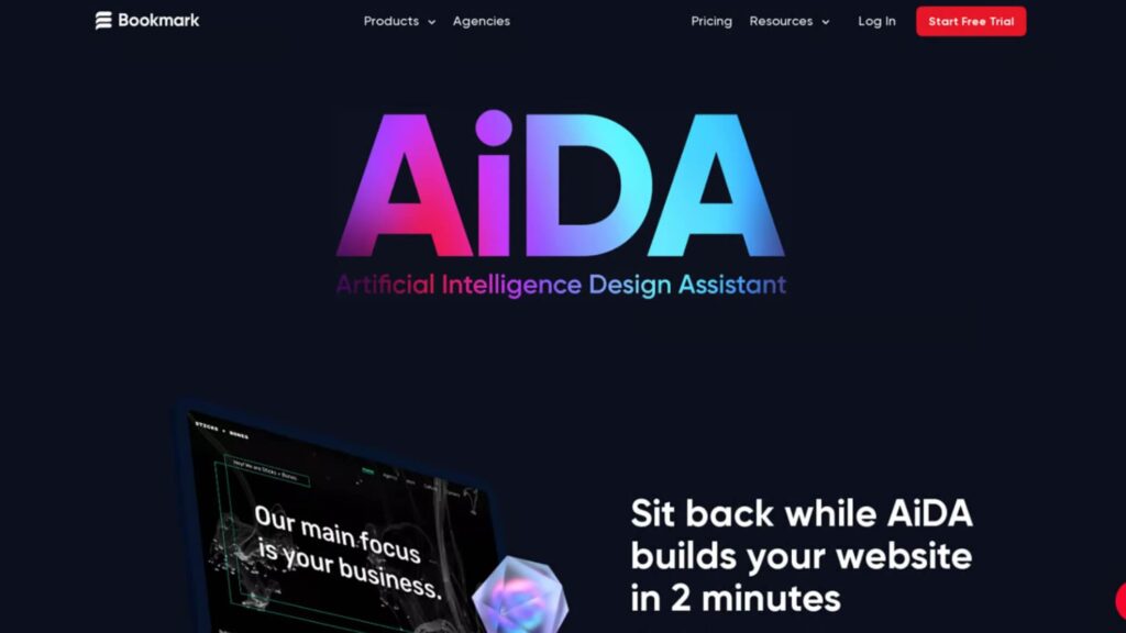 Bookmark Aida AI tool creating personalized website designs