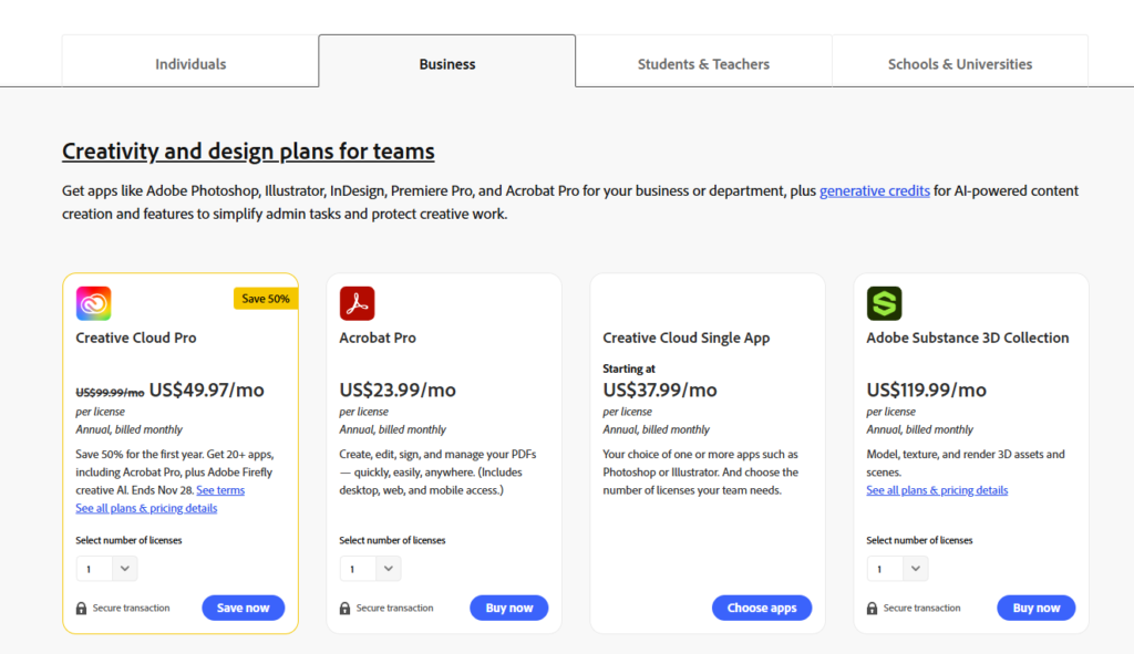Business and Team Pricing Plan