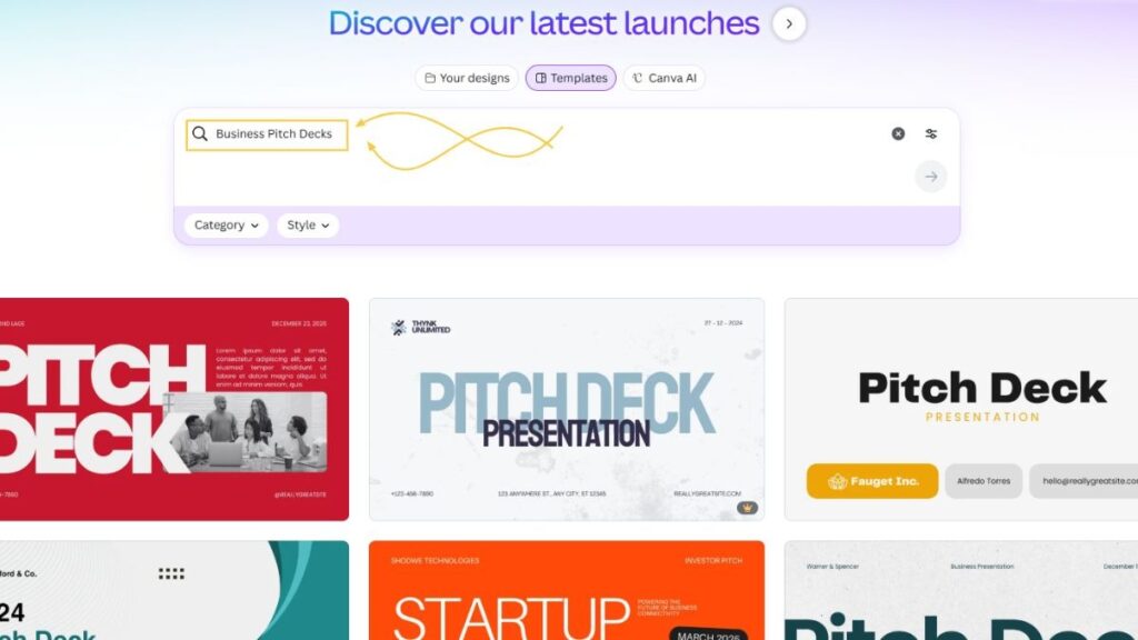 Business Pitch Decks, 
Free Canva Templates