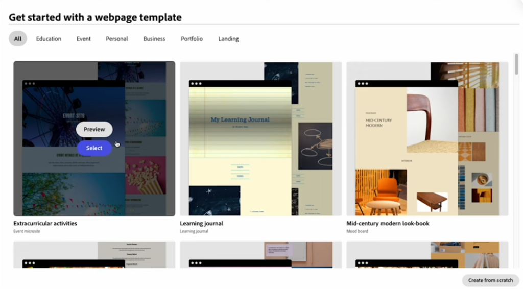 adobe webpage template