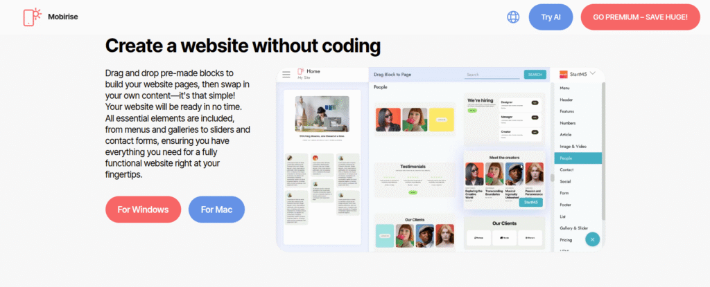 webpage builder interface
