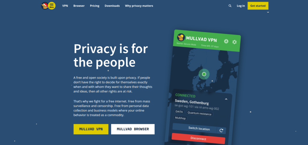 Mullvad vpn dashboard