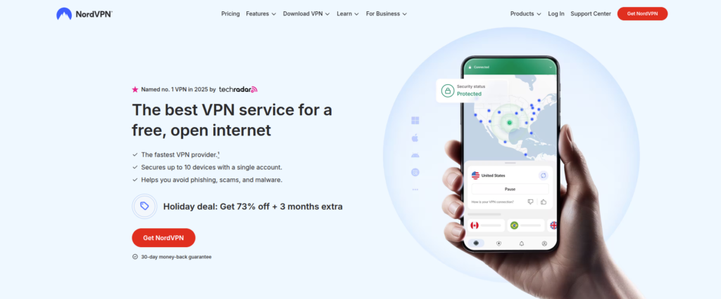 NordVPN dashboard