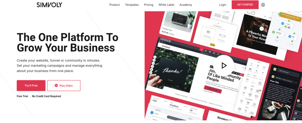 Simvoly website dashboard