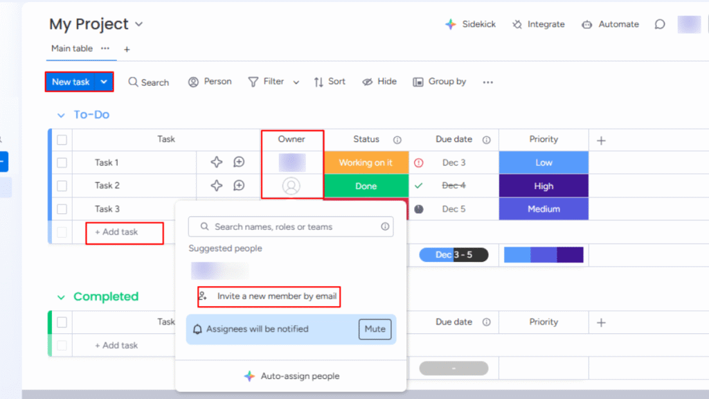 Adding Tasks and Assigning Work