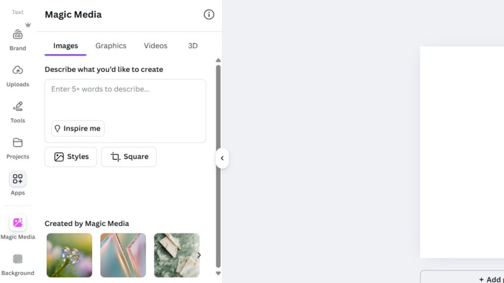 go to apps section and select magic media or dream lab