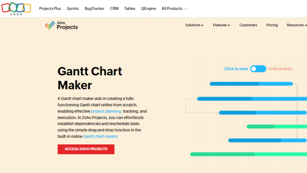 Task Management Tool in Zoho Project Management Software.